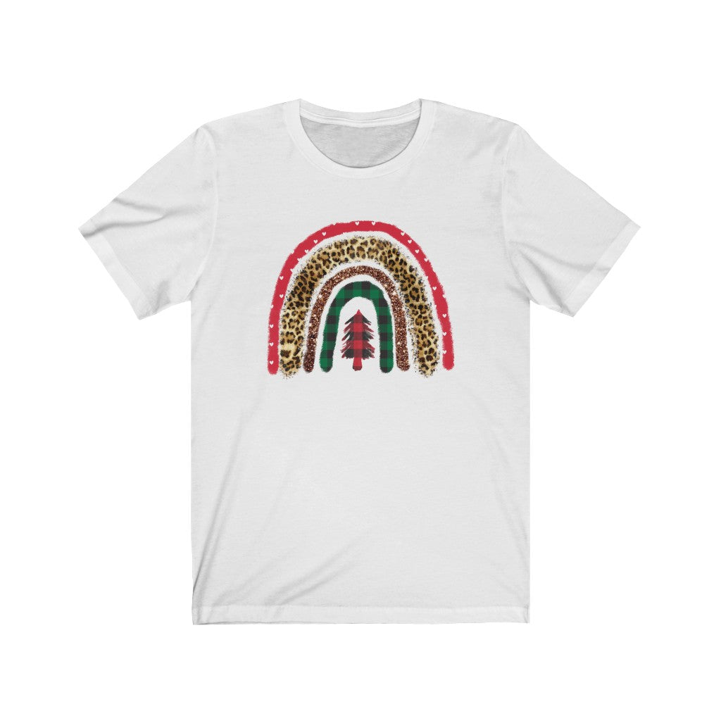 Christmas Rainbow Short Sleeve Tee, Holiday Graphic Tee, Leopard Christmas Shirt T-Shirt