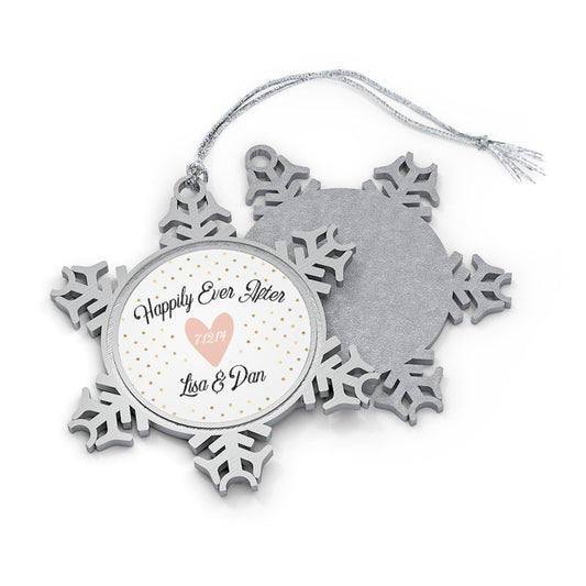 Personalized Happily Ever After Pewter Snowflake Ornament - Premium Home Decor - Just $21.50! Shop now at Nine Thirty Nine Design