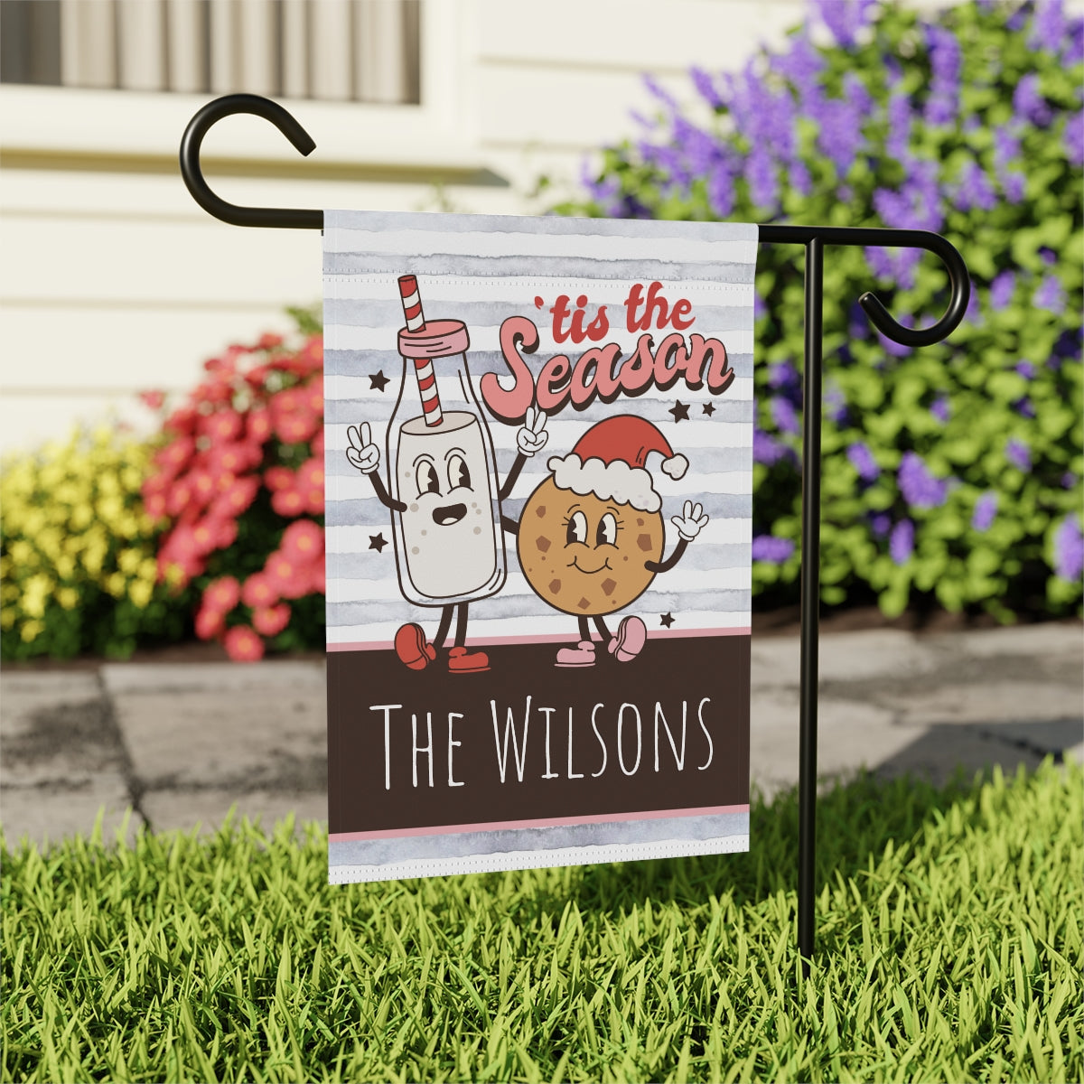 Tis the Season Milk and Cookies Personalized Christmas Garden Flag