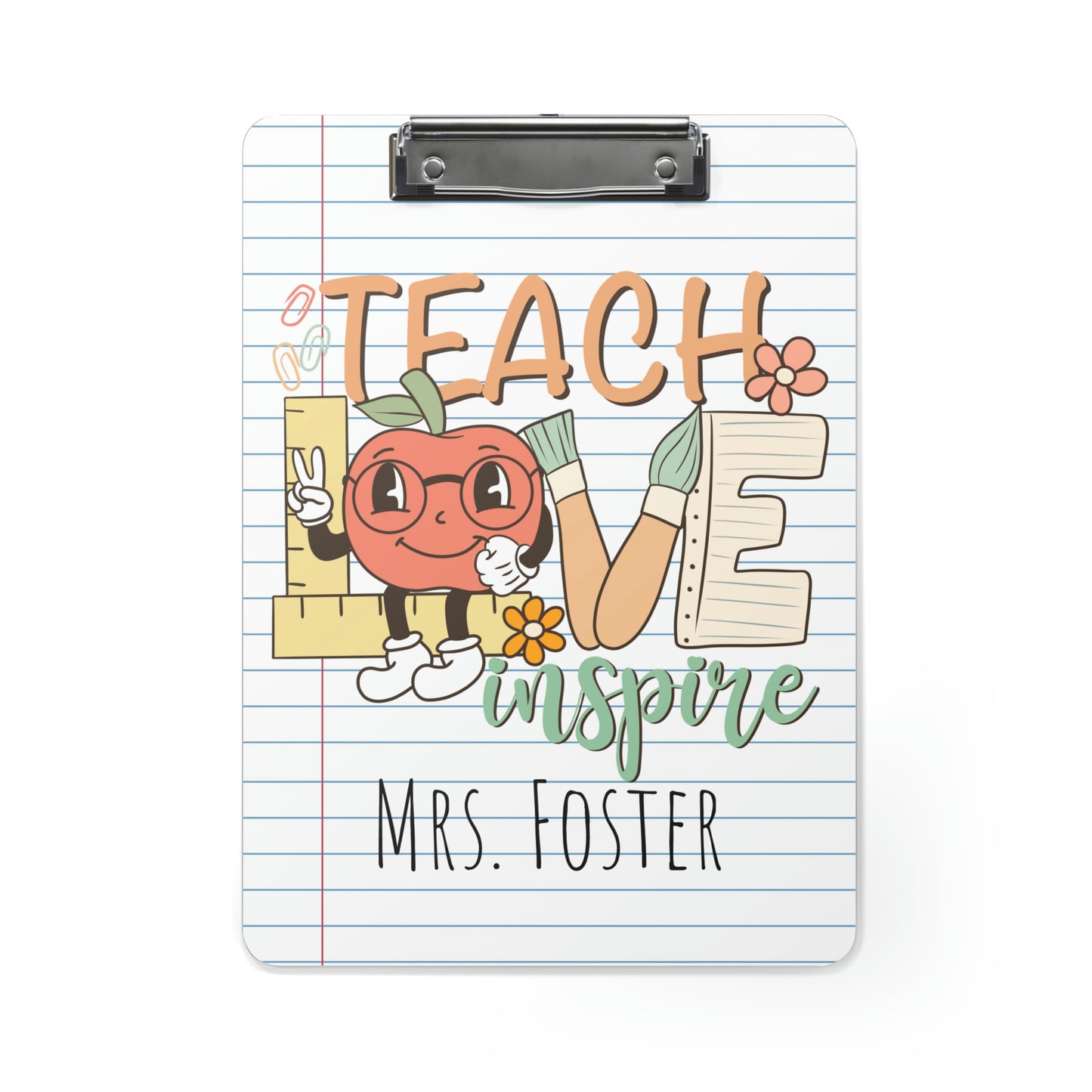 Personalized Teacher Clipboard, Teacher Appreciation Gift, Custom Monogram Clip Board, Retro, Monogram Teacher Gift, Back to School