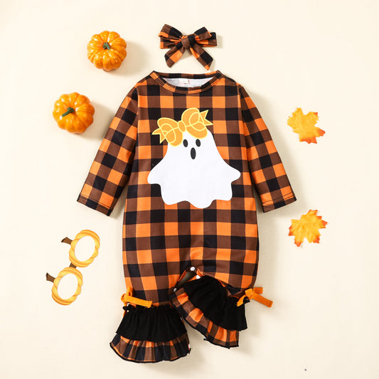 Plaid Ghost Graphic Round Neck Long Sleeve Jumpsuit - Premium Kids Clothes - Just $23! Shop now at Nine Thirty Nine Design
