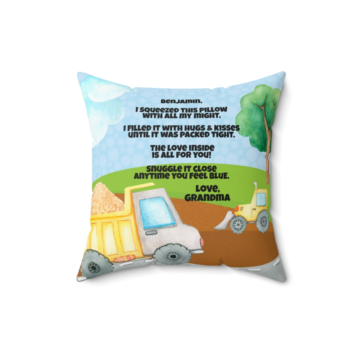 Grandson Construction Themed Pillow From Grandma