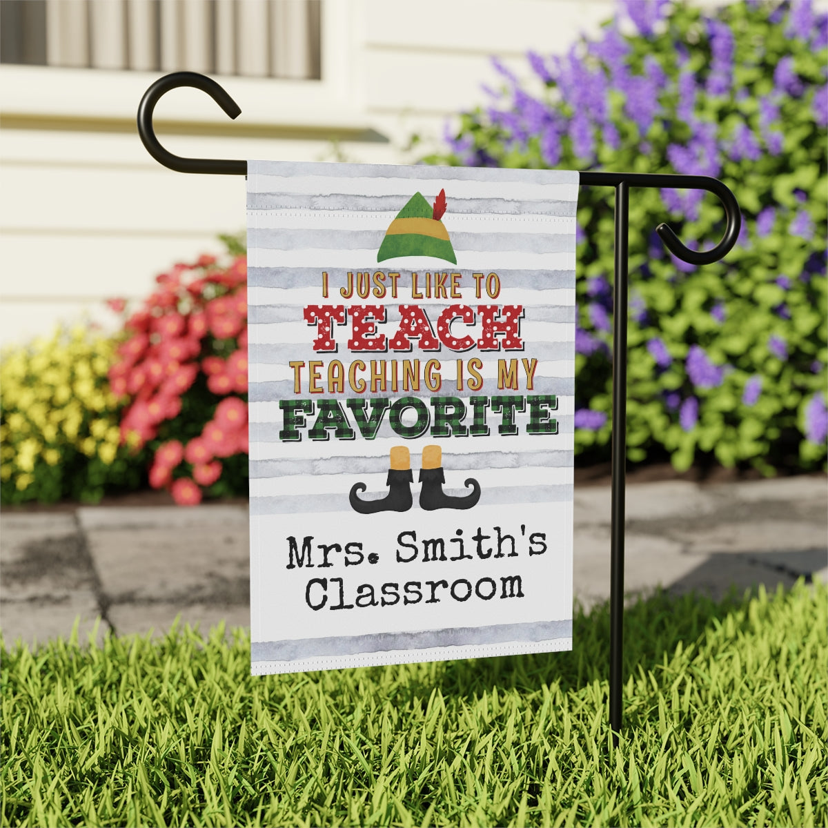 Teacher Elf Christmas Garden Flag
