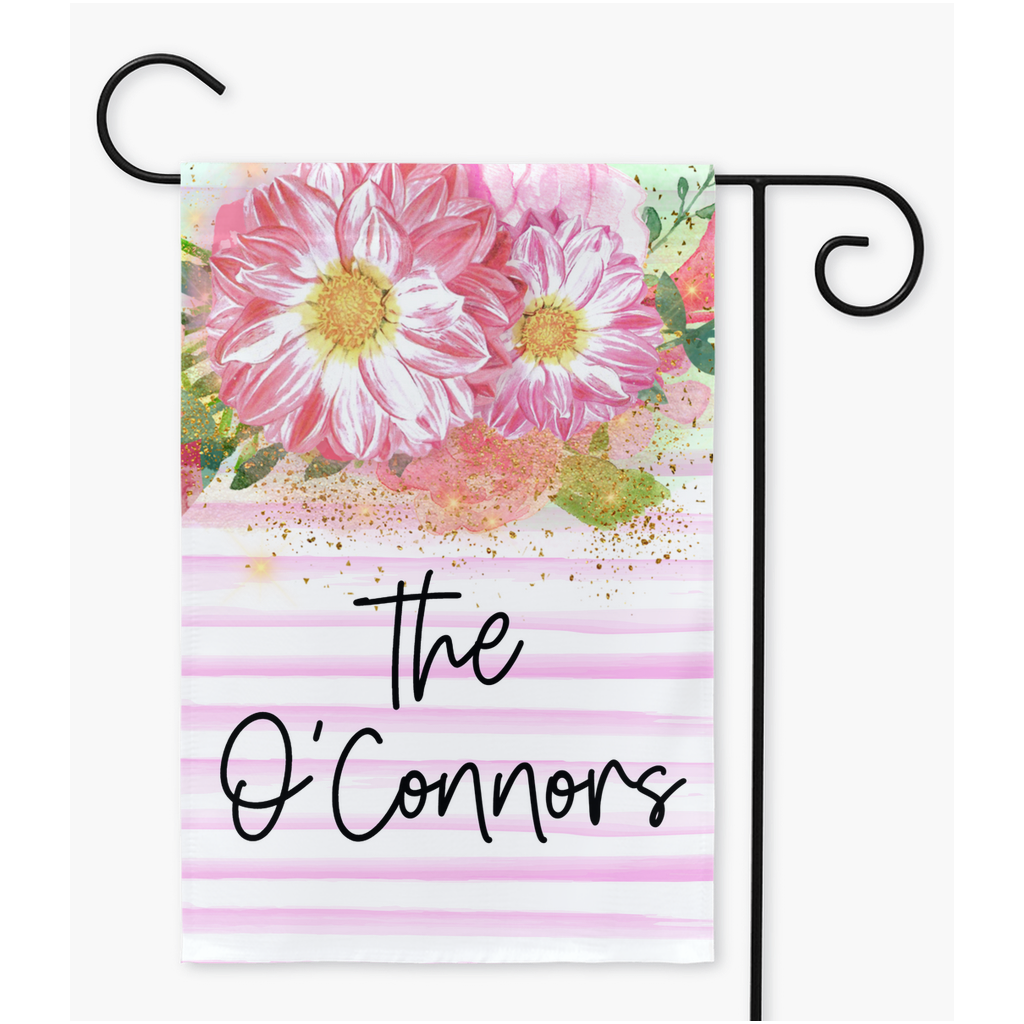 Pink Floral Striped Garden Flag windsocks & Flags