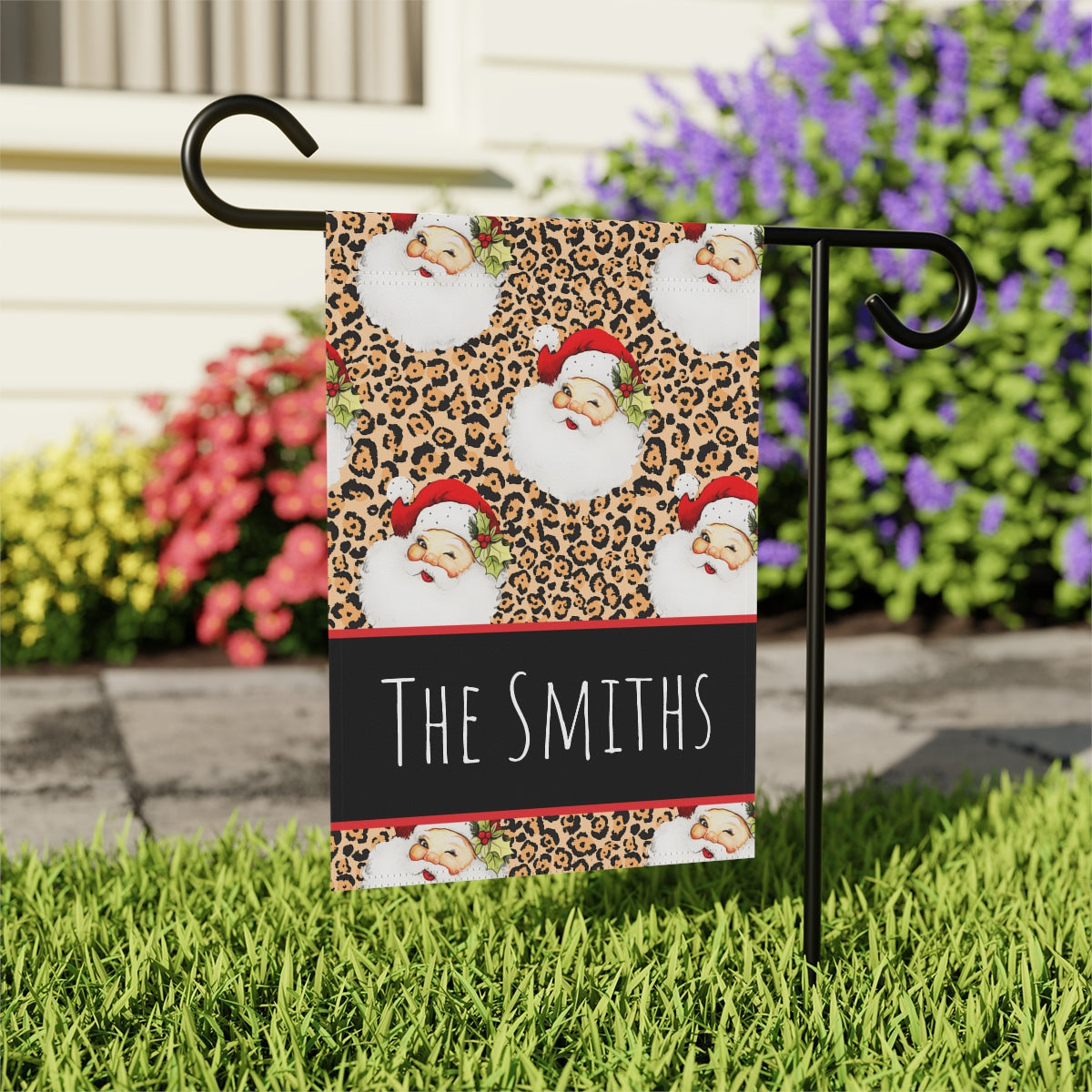 Leopard Santa Personalized Christmas Garden Flag