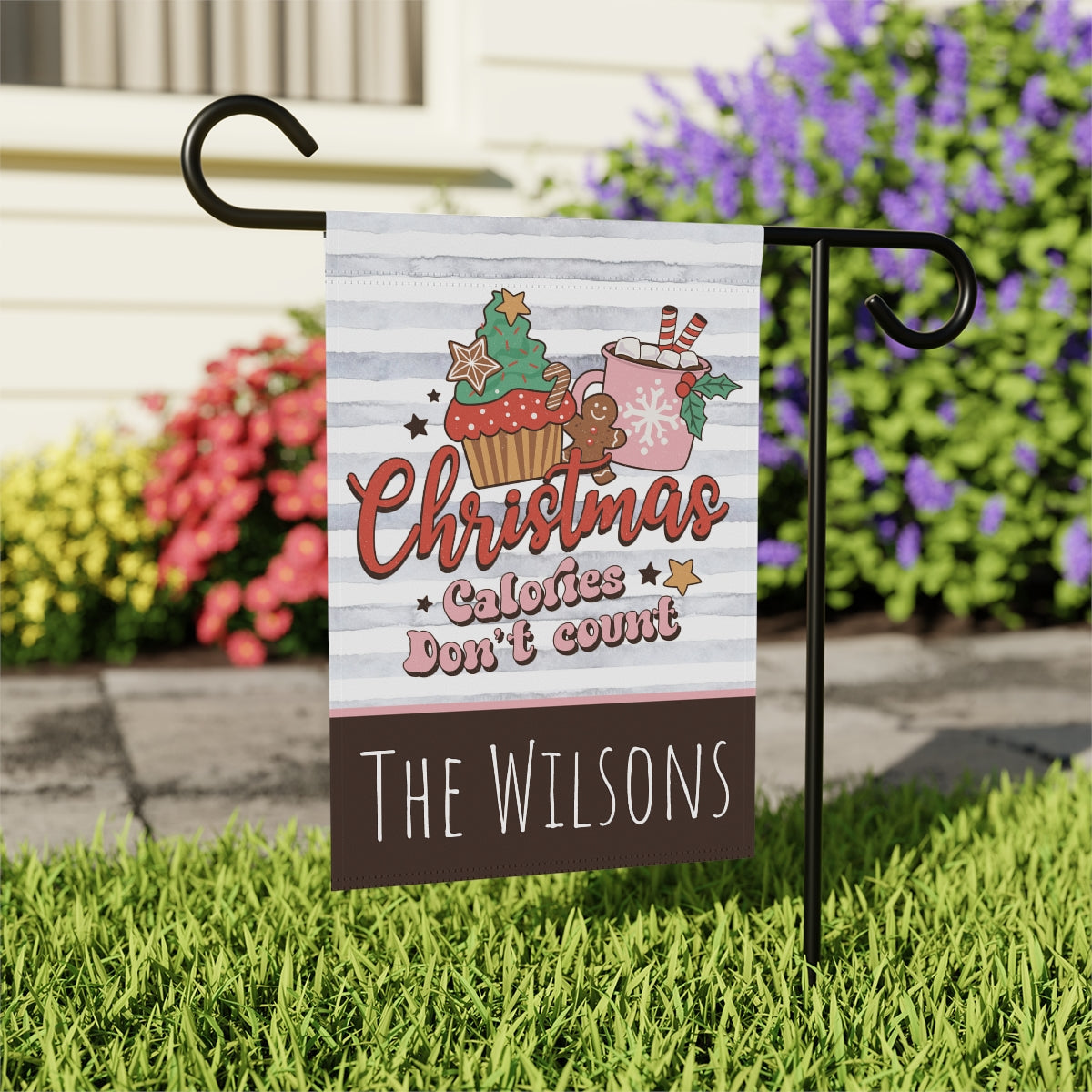 Retro Christmas Calories Don't Count Personsonalized Garden Flag