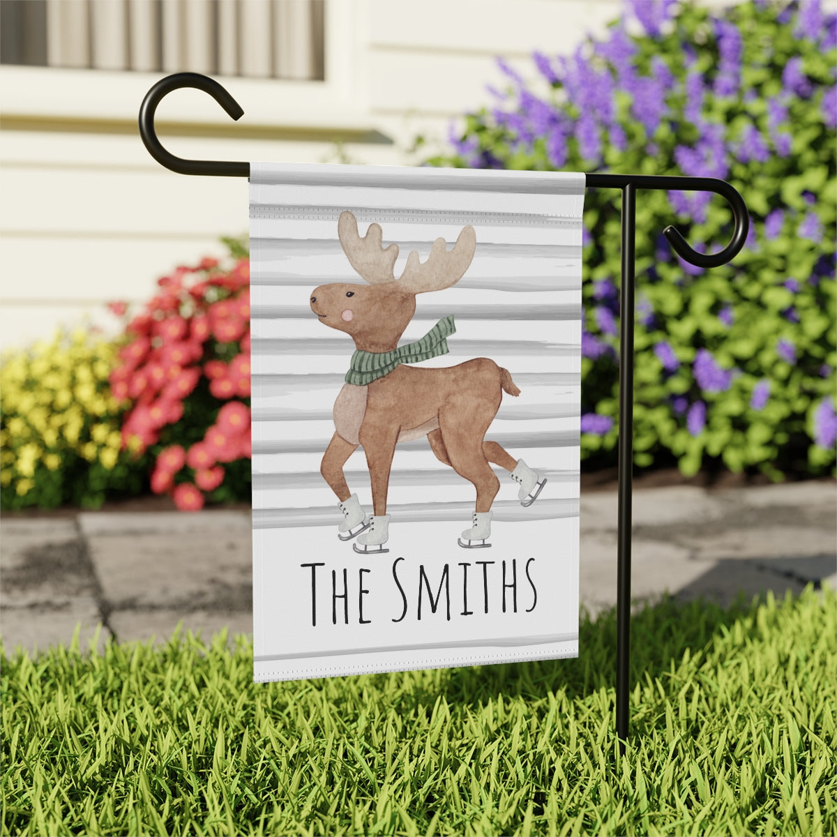 Ice Skating Moose Personalized Winter Garden Flag