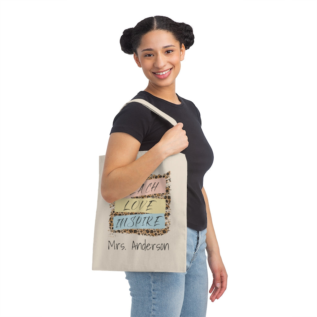 Personalized Teacher Bag, Custom Teacher Tote Bag, Pencil,Teacher Appreciation Gift, Canvas Tote Bag, Rainbow, Leopard Teacher Life, Inspire Bags