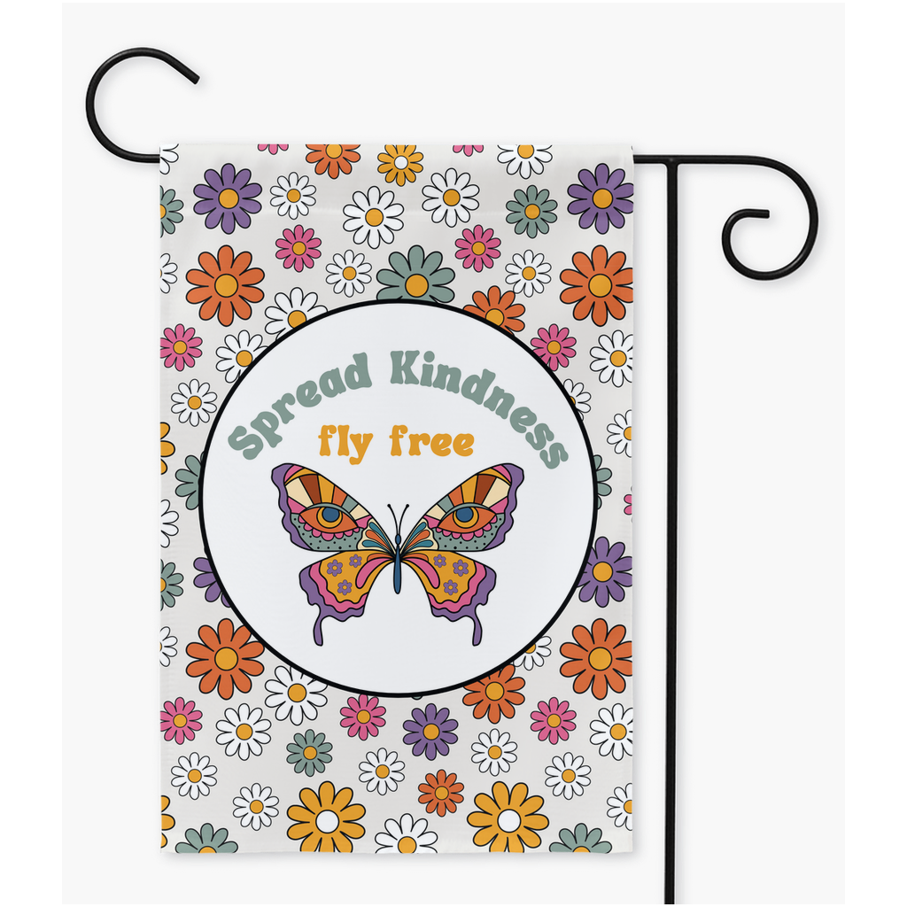 Retro Butterfly Garden Flag Flag