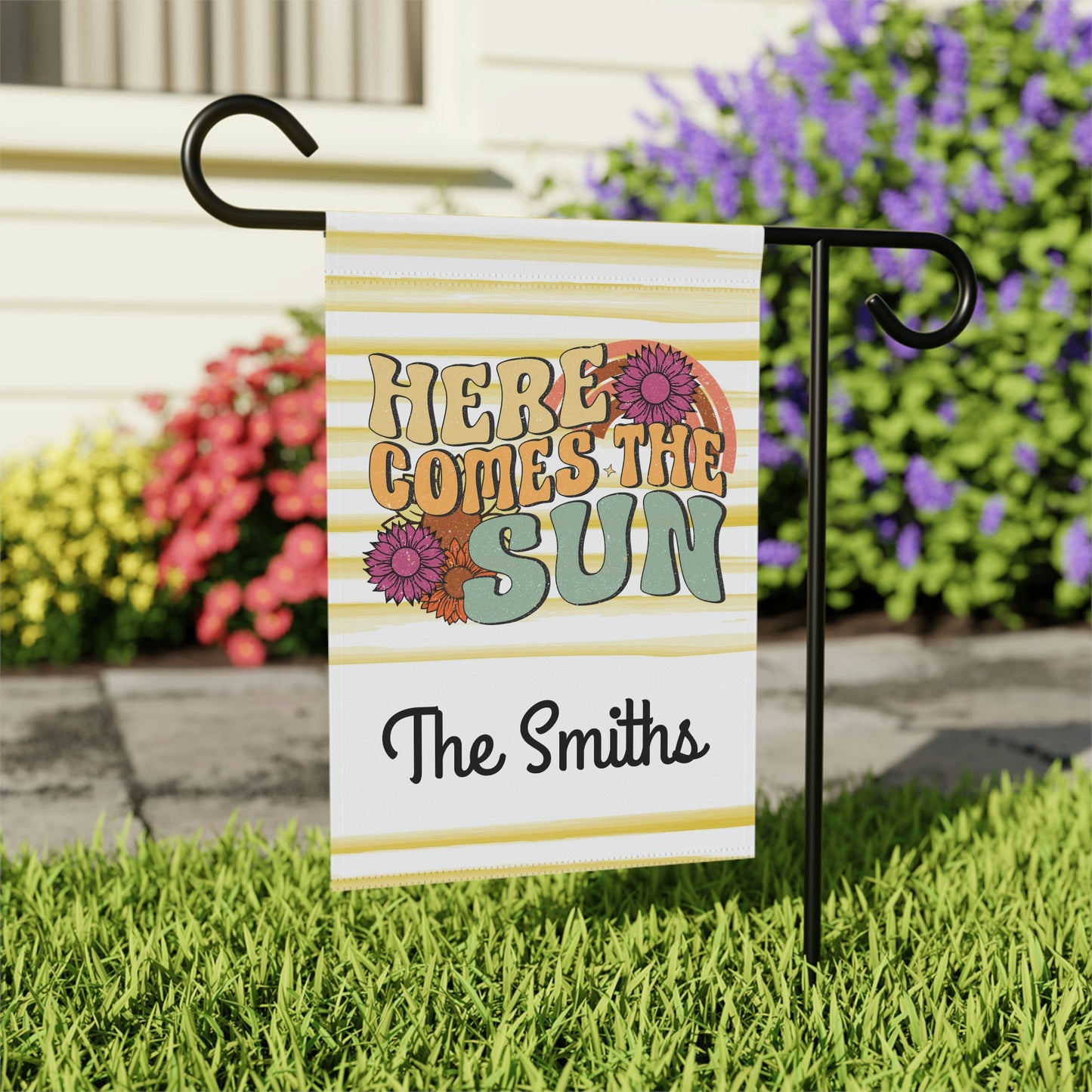 Personalized Summer Here Comes The Sun Garden Flag