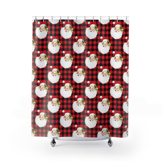 Red Buffalo Plaid Santa Holiday Shower Curtain