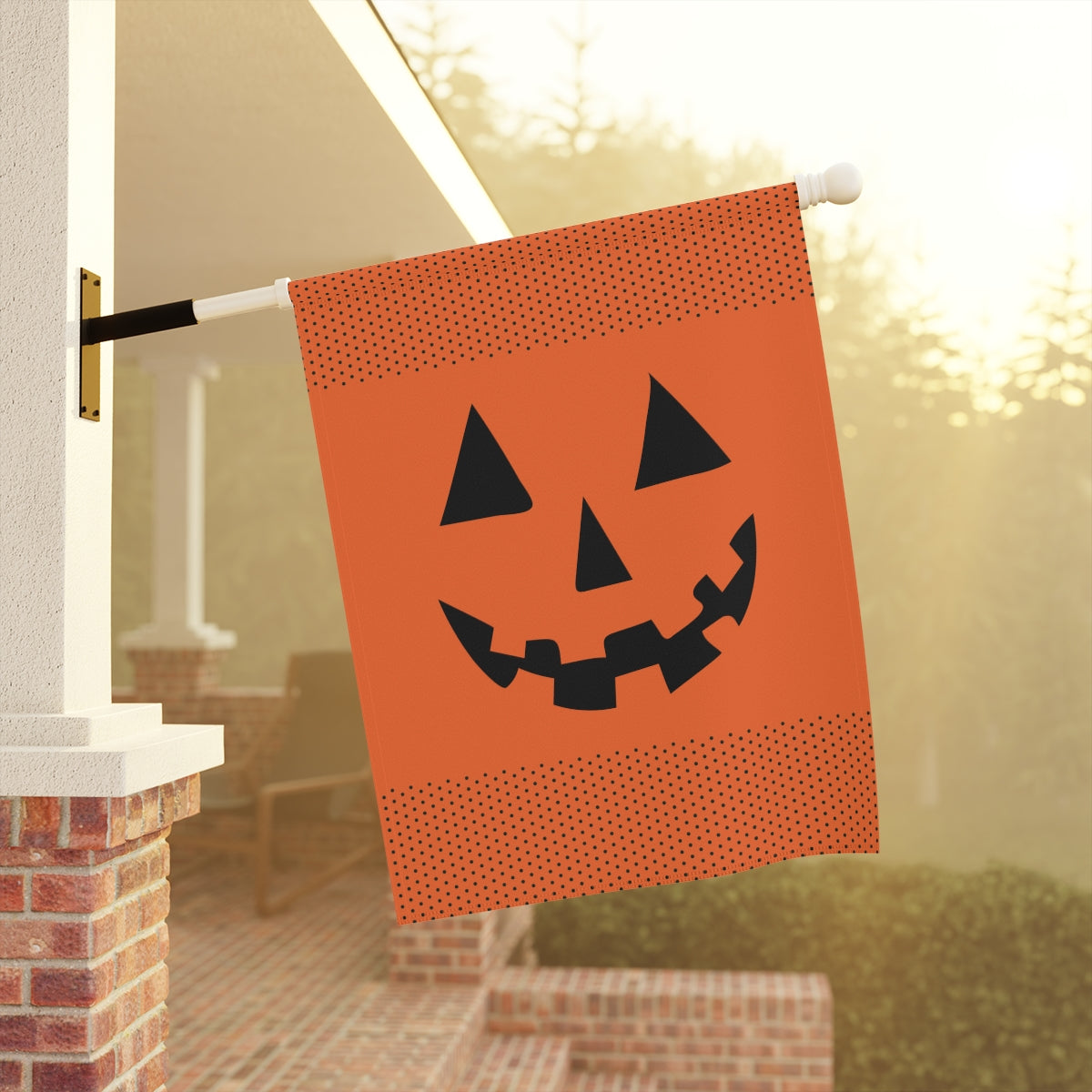 Orange and Black Pumpkin Face House Flag
