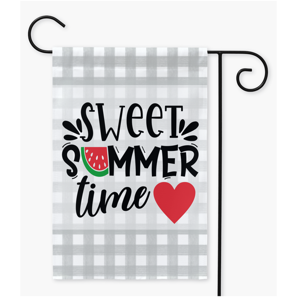 Sweet Summertime, Summer Garden Flag, Spring Garden Flag, Porch Decor, Entry Flag, Yard Decor, Housewarming Gift, Plaid Flag, Watermelon Flags