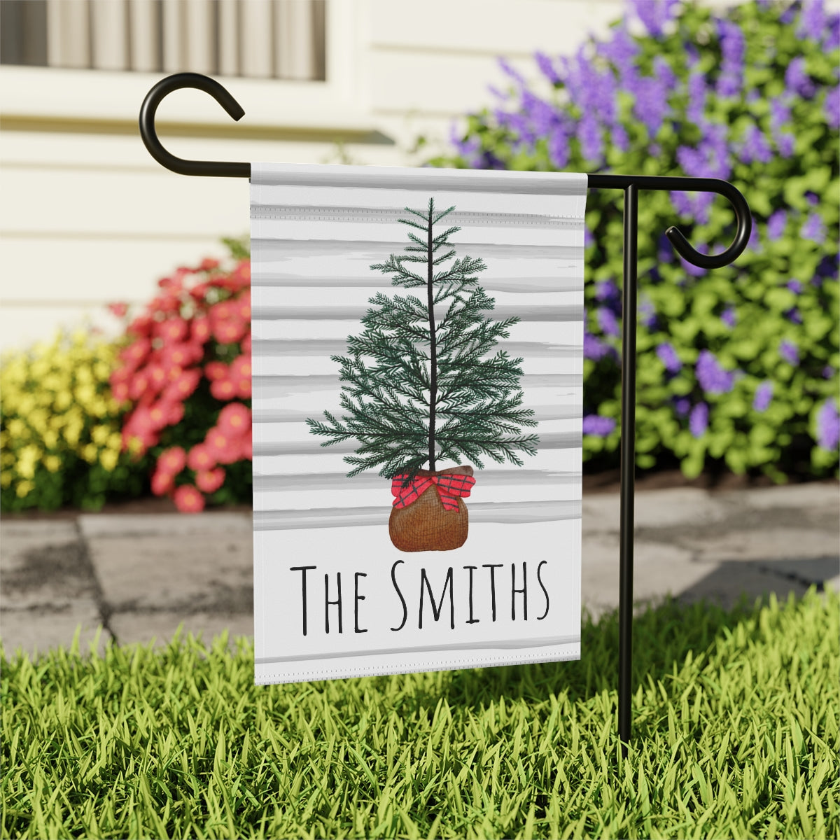 Evergreen Holiday Personalized Garden Flag