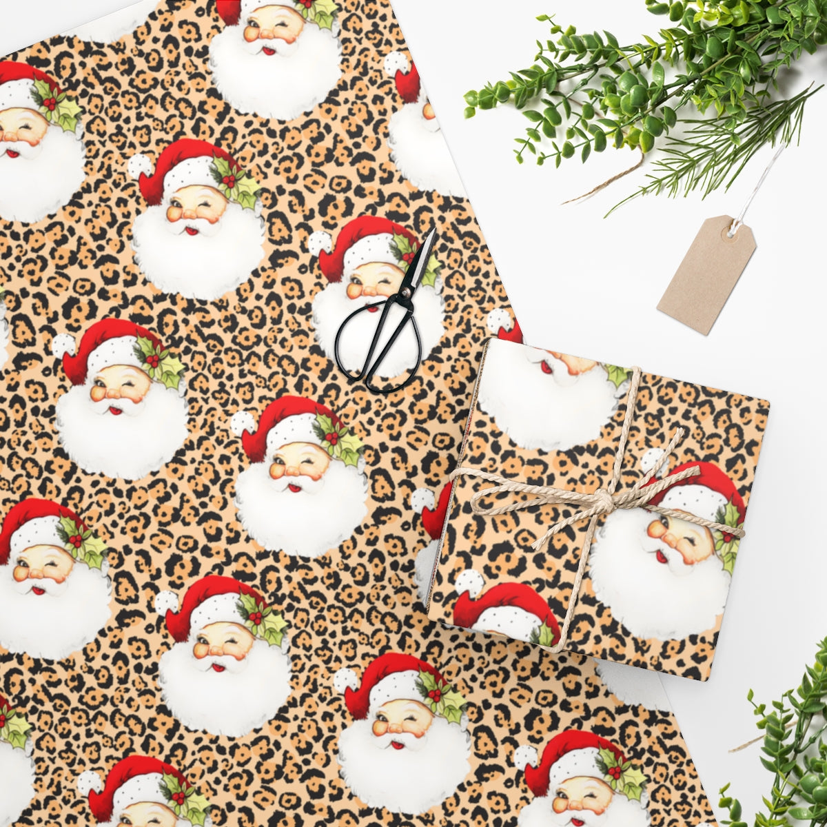 Leopard Vintage Santa Wrapping Paper