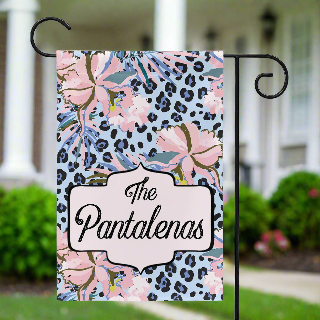 Blue Floral Leopard Garden Flag Flag