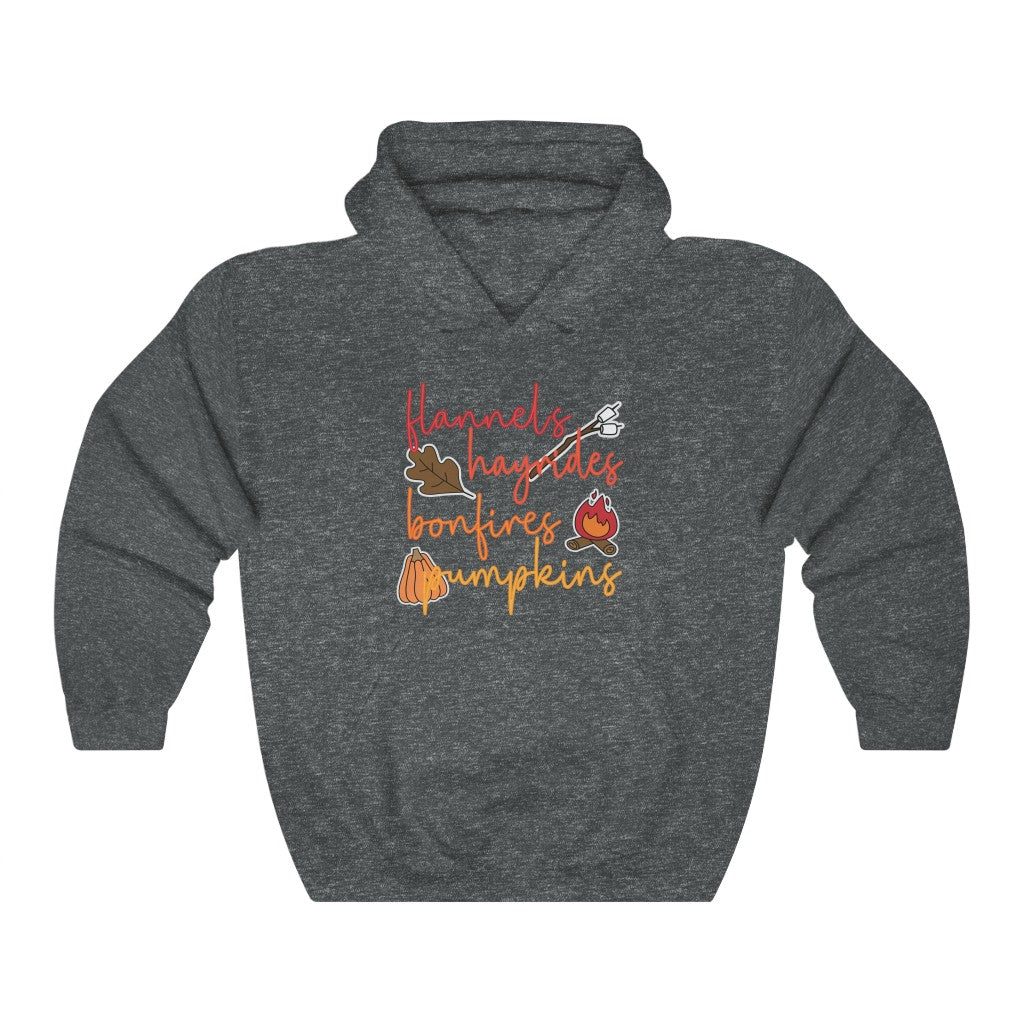 Flannels Hayrides Bonfires Pumpkins Shirt, Rainbow Font Shirt, Fall Shirt, Womens Fall Shirt, Thanksgiving Shirt, Pumpkin Shirt, Autumn Tee Hoodie