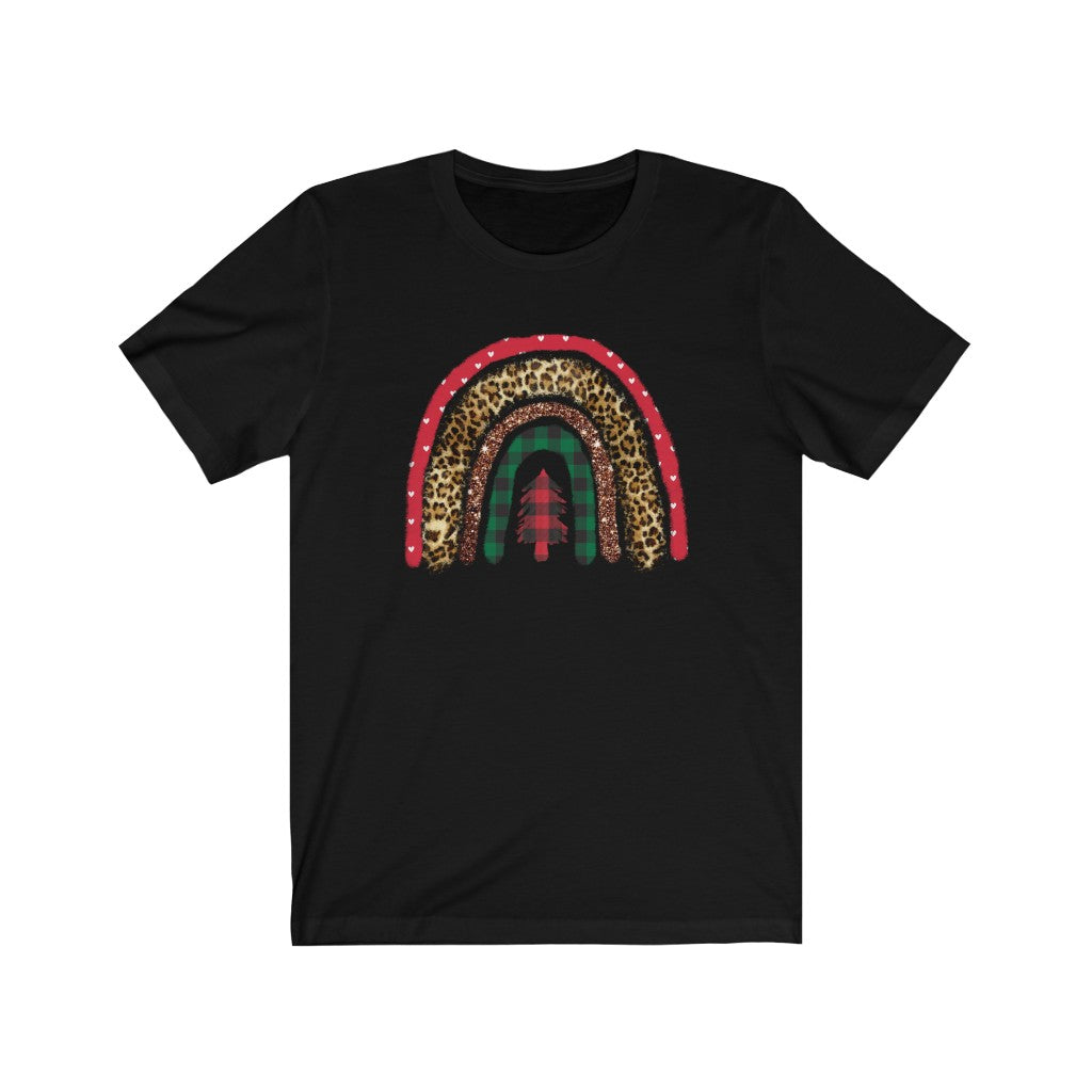 Christmas Rainbow Short Sleeve Tee, Holiday Graphic Tee, Leopard Christmas Shirt T-Shirt