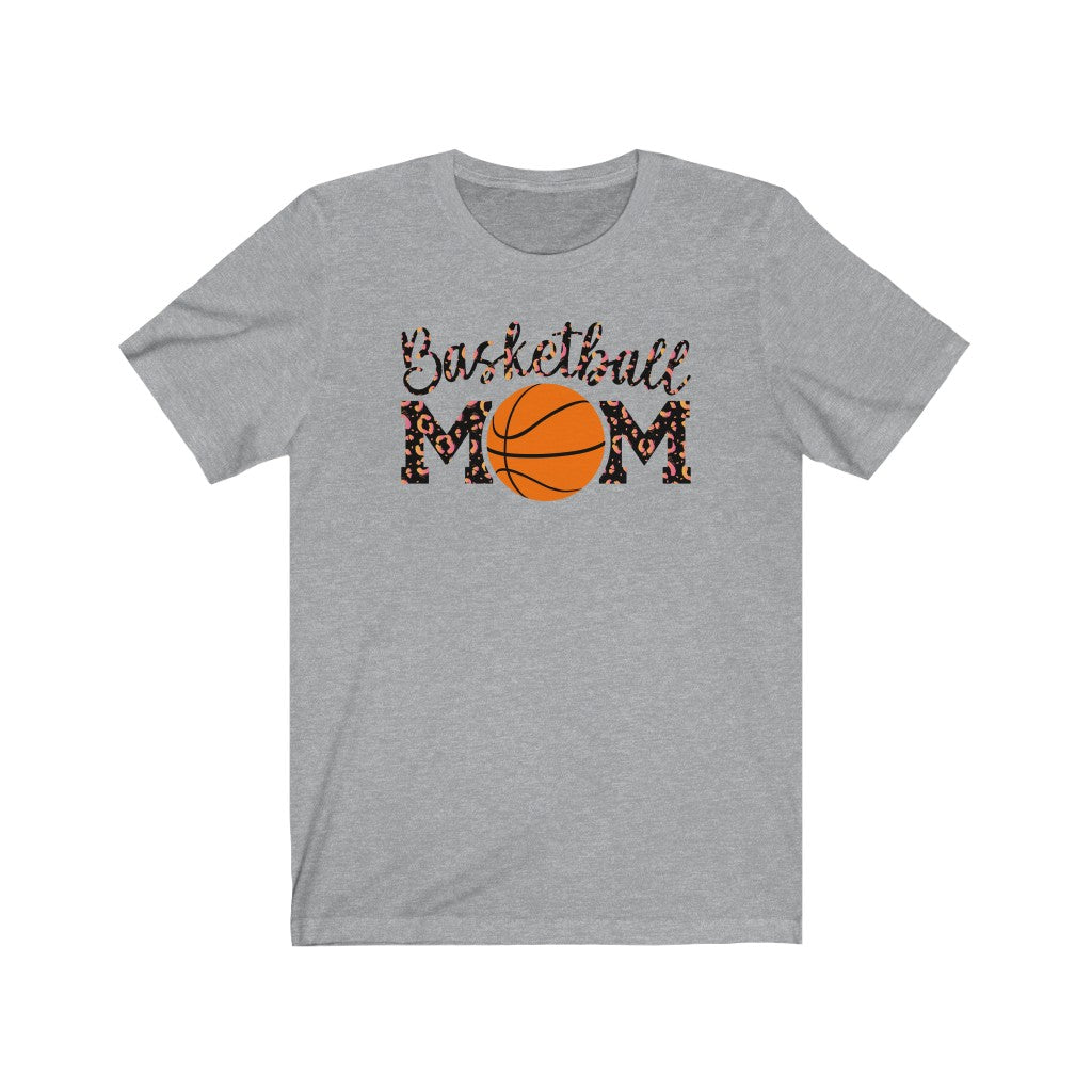 Basketball Mom TShirt, Leopard Print Baskeball Mom, Heart is on the court Shirt, Gift for Team Mom, Coach Shirt, High School Basketball T-Shirt