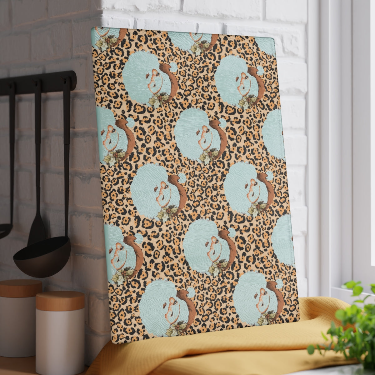 Leopard Santa Christmas Cutting Board