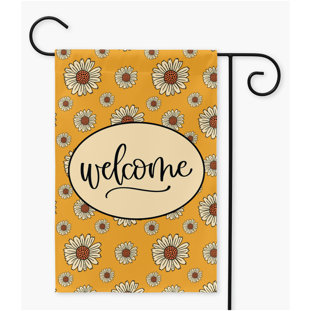 Retro Daisy Welcome Garden Flag Flags