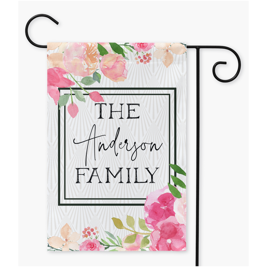 Personalized Pink Floral Garden Flag Flag
