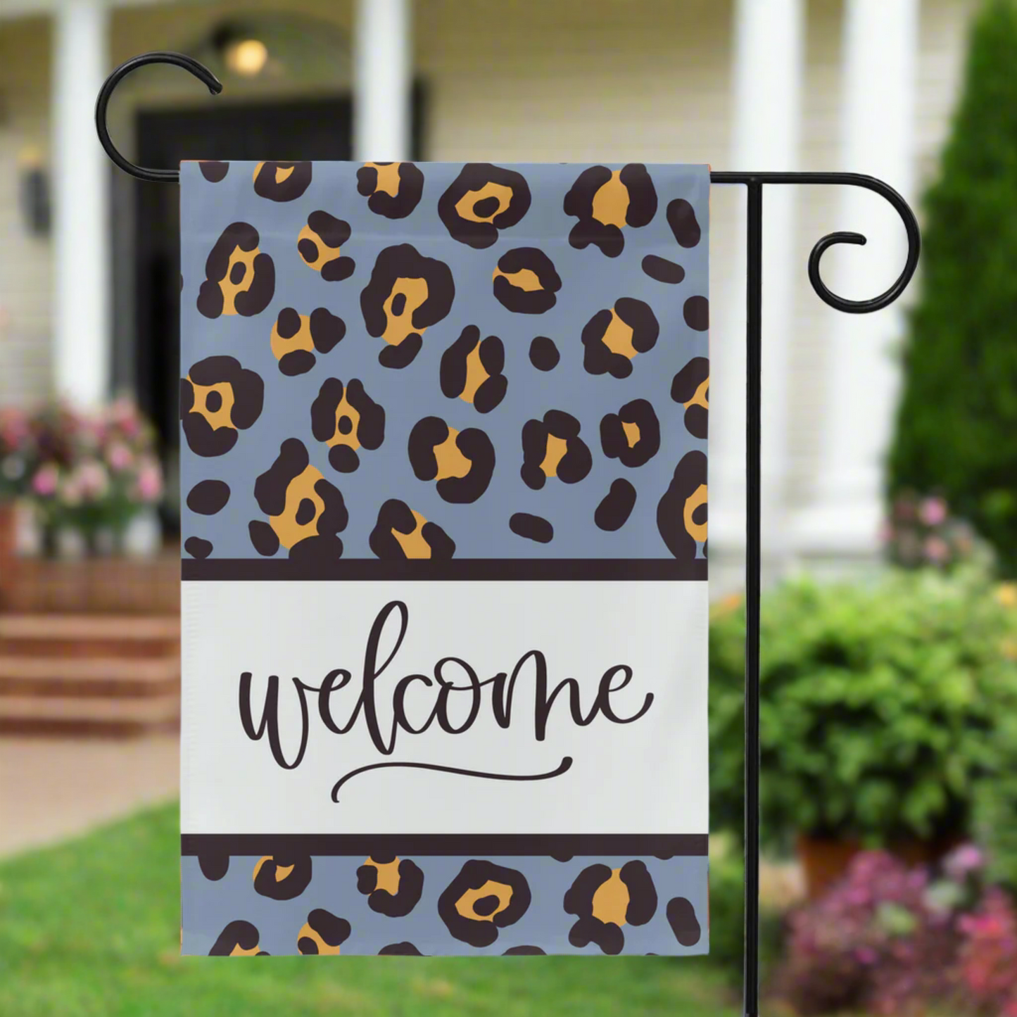 Blue Leopard Print Welcome Garden Flags - Premium Flag - Just $16.99! Shop now at Nine Thirty Nine Design