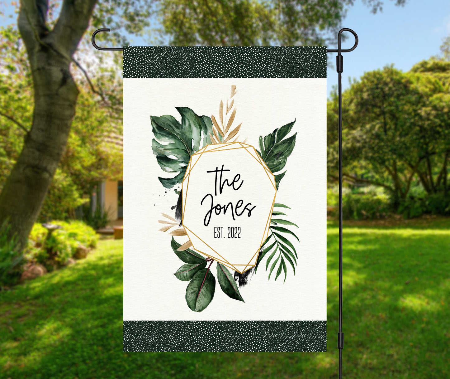 Gold Frame Family Name Garden Flag Flag