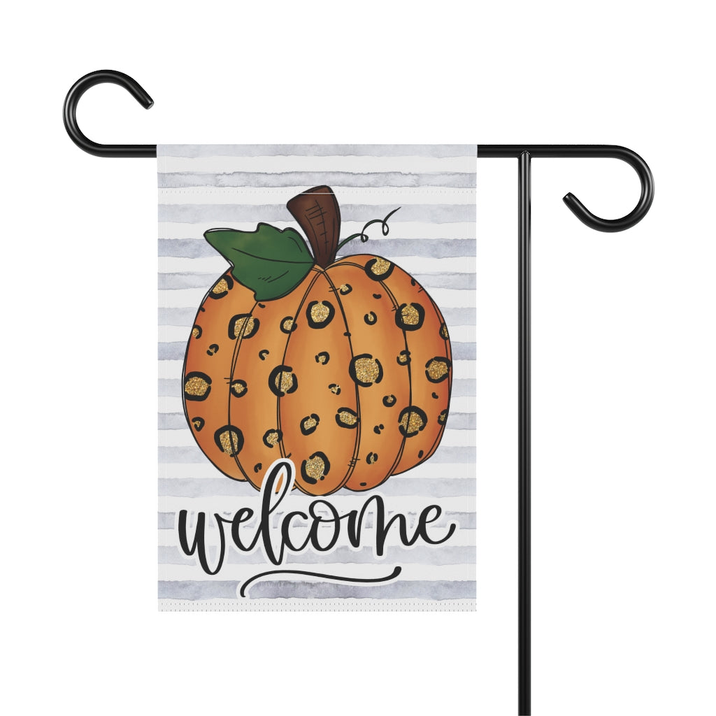 Leopard Pumpkin Fall Welcome Garden Flag