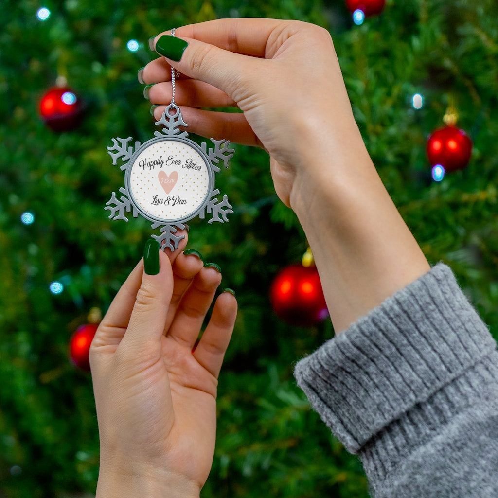 Personalized Happily Ever After Pewter Snowflake Ornament Home Decor
