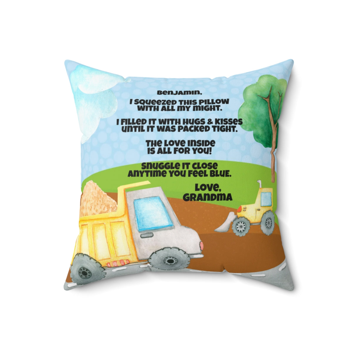 Grandson Construction Themed Pillow From Grandma
