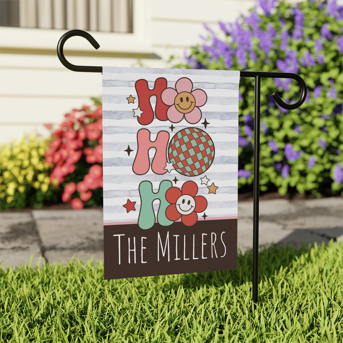 Retro Christmas Ho Ho Ho Personalized Garden Flag