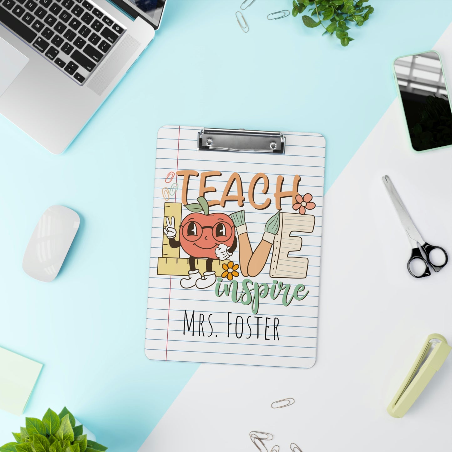 Personalized Teacher Clipboard, Teacher Appreciation Gift, Custom Monogram Clip Board, Retro, Monogram Teacher Gift, Back to School