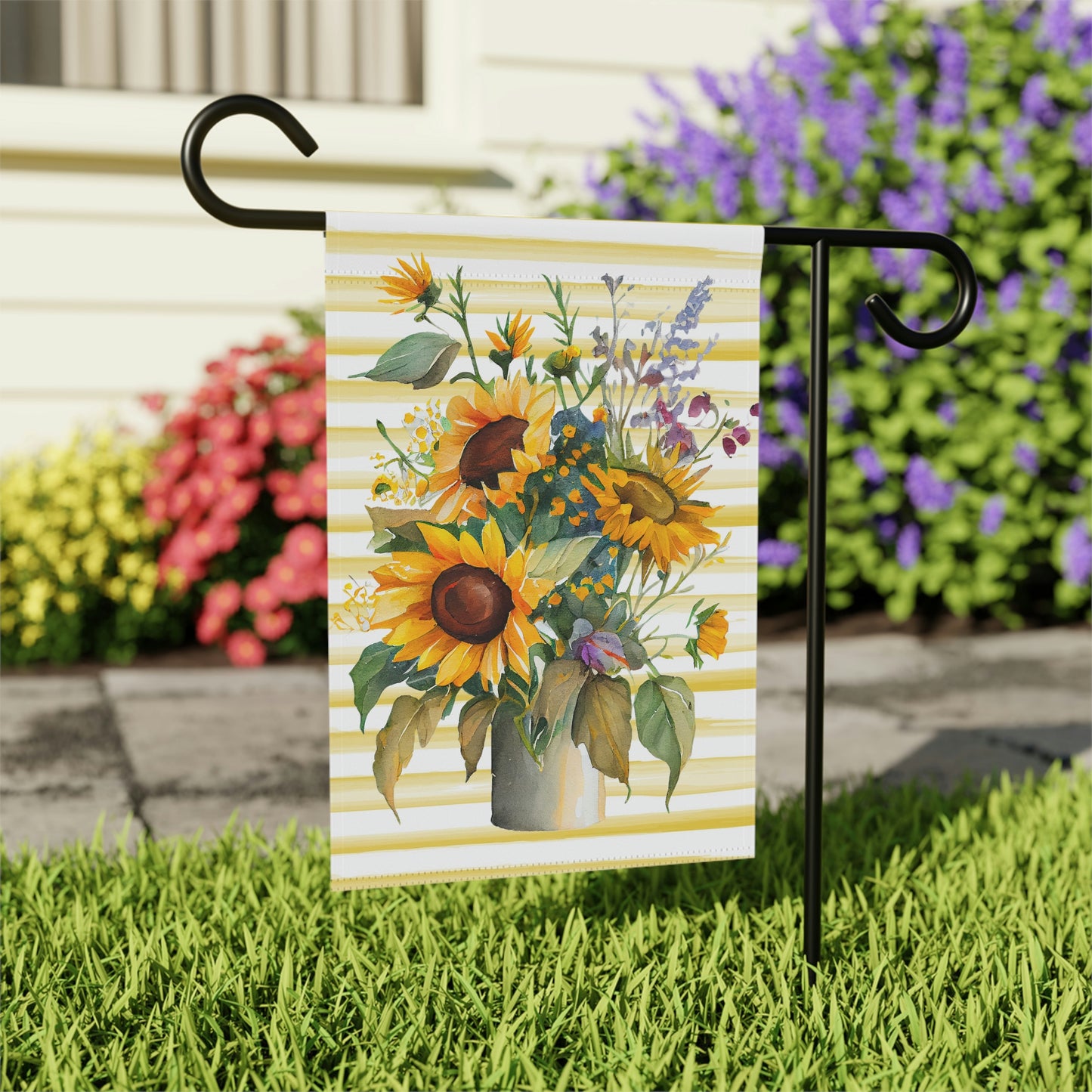 Yellow Striped Sunflower Summer Garden Flag