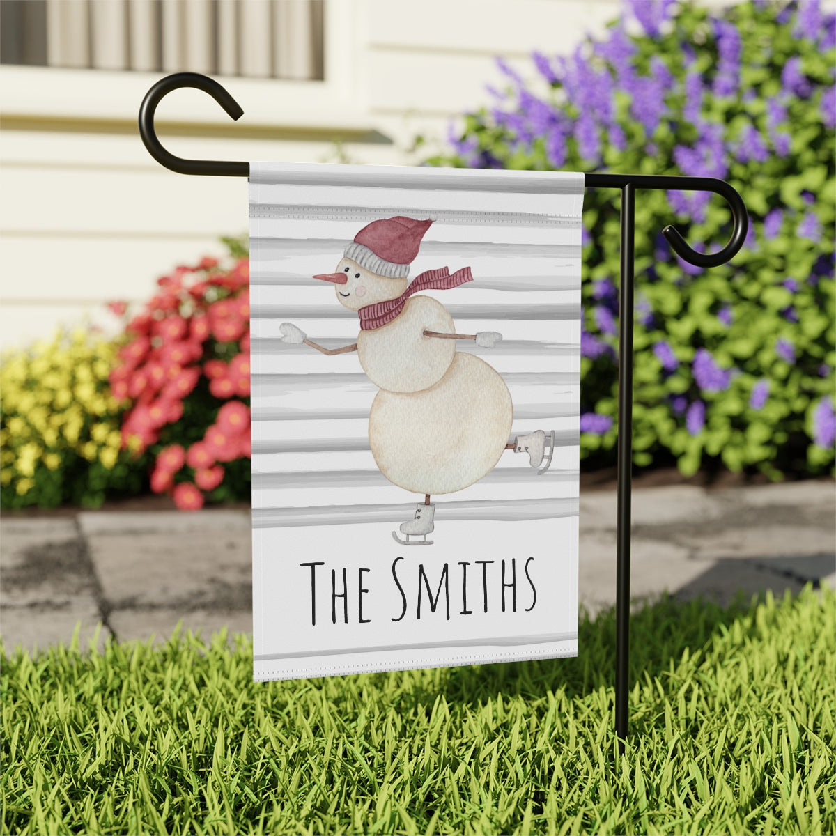 Ice Skating Snowman Personalized Winter Garden Flag