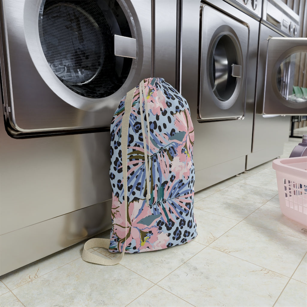 Personalized Laundry Bag - Blue Leopard Print Home Decor