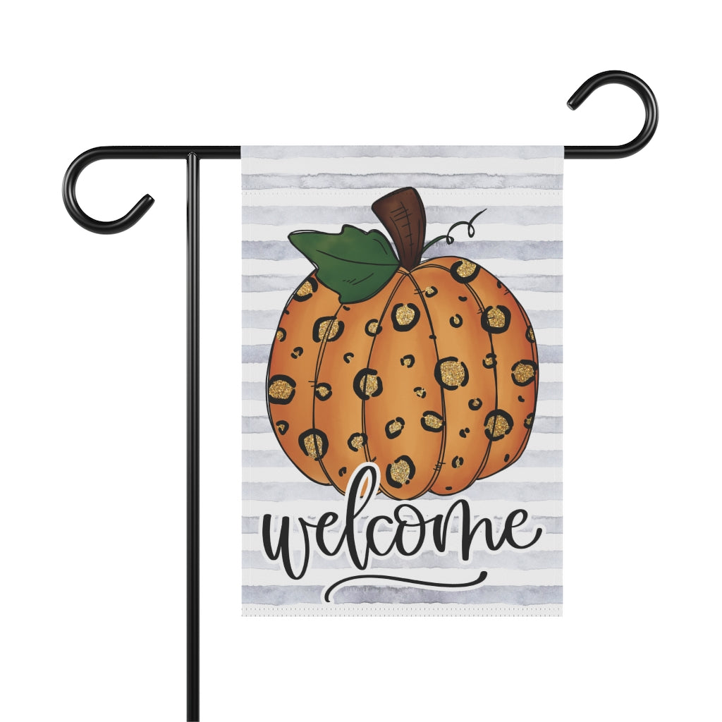Leopard Pumpkin Fall Welcome Garden Flag