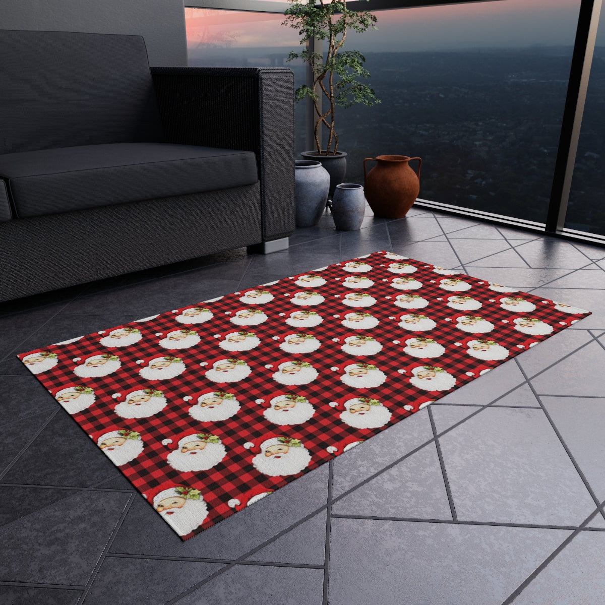 Red Buffalo Plaid Santa Christmas Outdoor Layering Rug