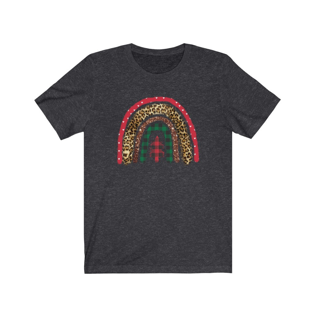 Christmas Rainbow Short Sleeve Tee, Holiday Graphic Tee, Leopard Christmas Shirt T-Shirt