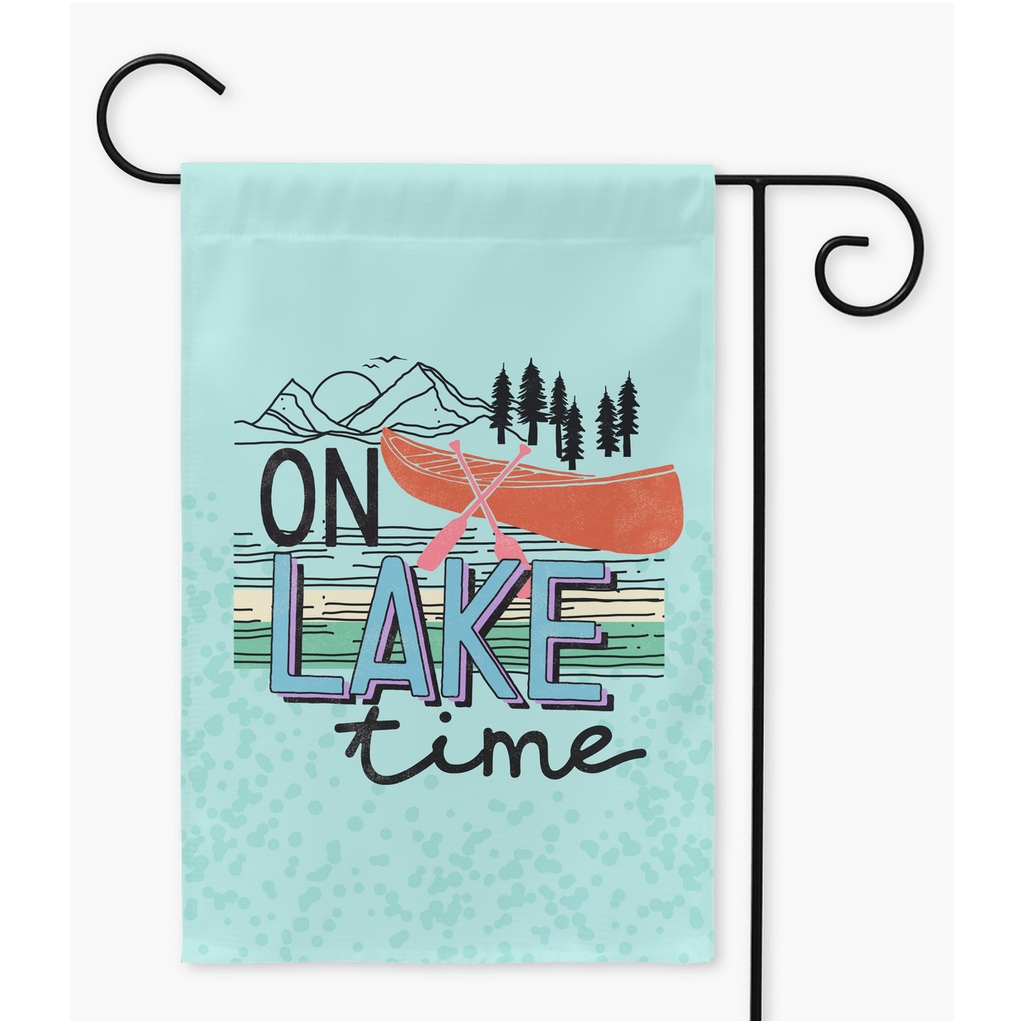 On Lake Time Garden Flag Flag