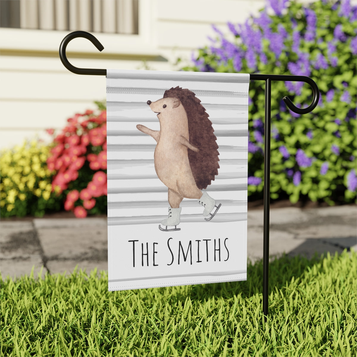 Ice Skating Hedgehog Personalized Winter Garden Flag