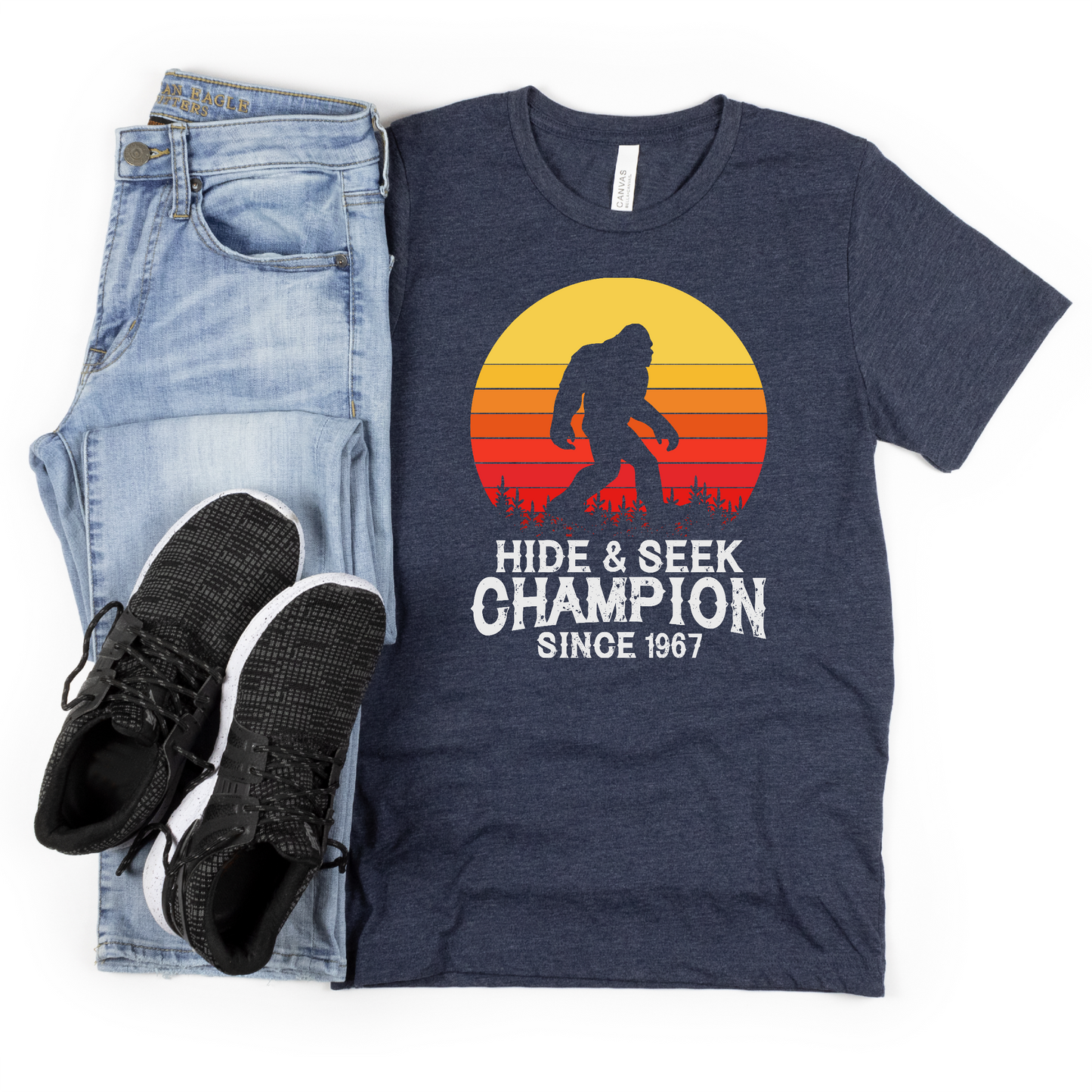 Big Foot Shirt, Big Foot Hide and Seek Champion, Sasquatch TShirt, Fathers Day Shirt, Funny Men's Shirt, Mens Graphic Tee, Retro Bigfoot - Premium T-Shirt - Just $24.50! Shop now at Nine Thirty Nine Design