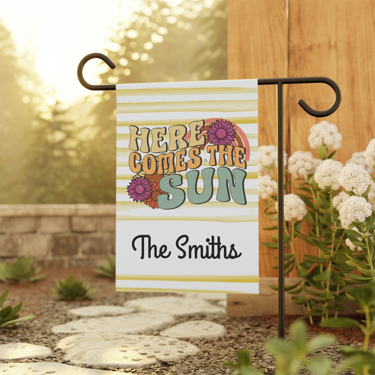 Personalized Summer Here Comes The Sun Garden Flag