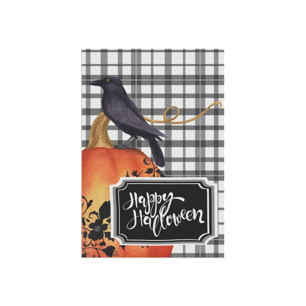 Happy Halloween Garden Flag with Crow on Pumpkin