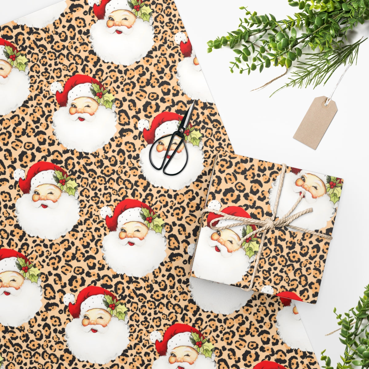 Leopard Vintage Santa Wrapping Paper