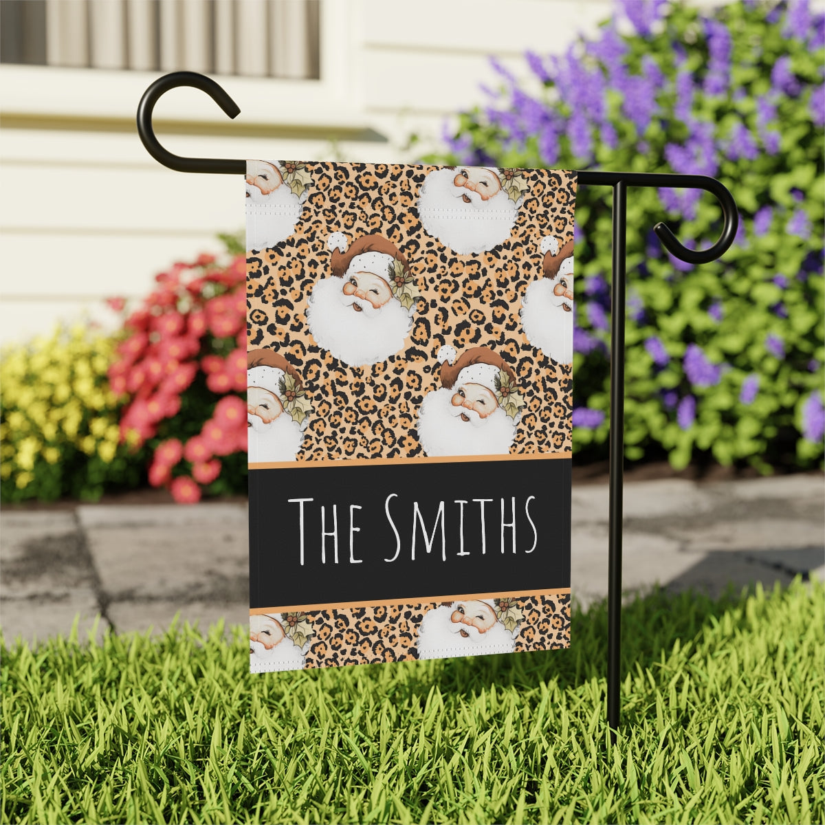 Leopard Print Vintage Santa Personalized Christmas Garden Flag