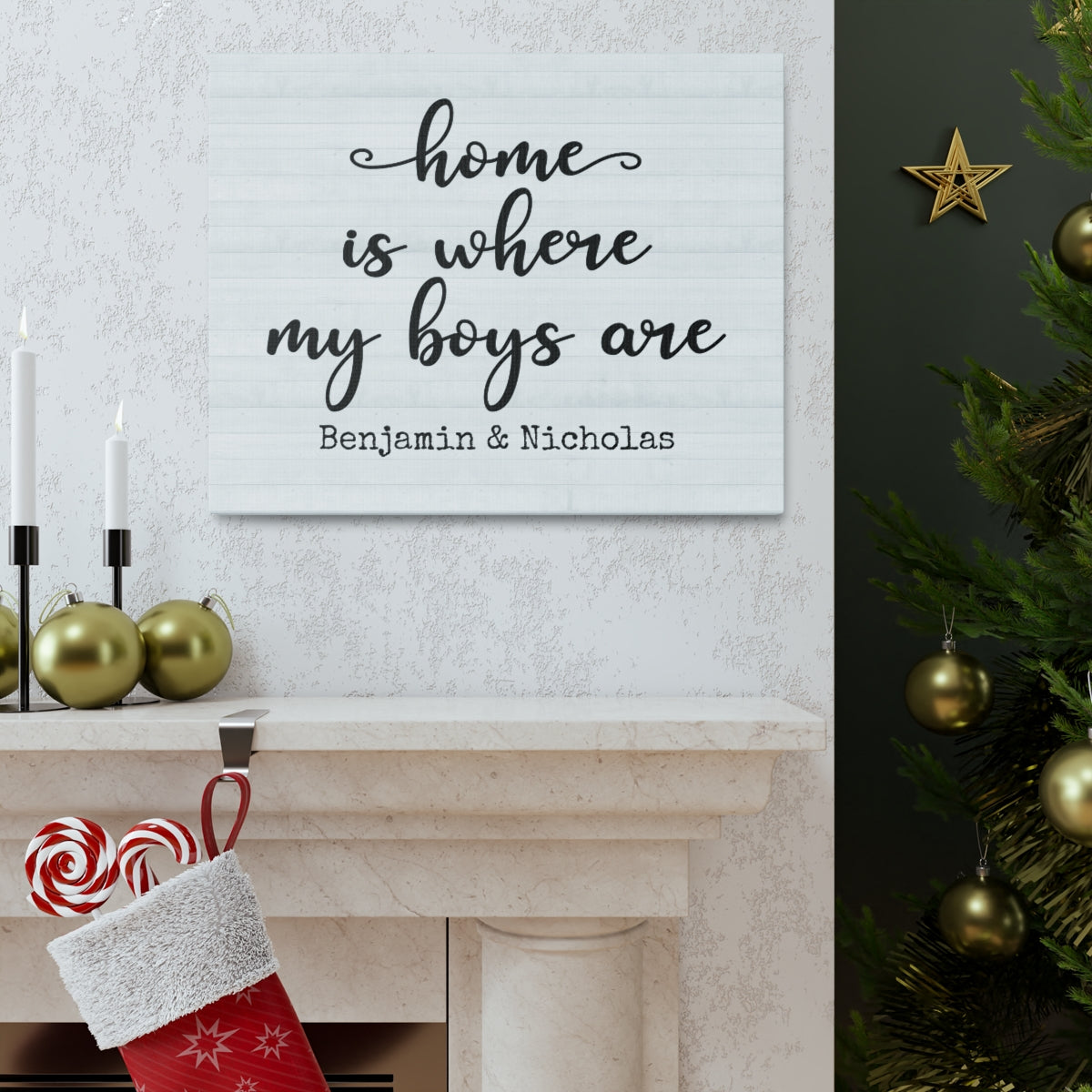 Home Is Where My Boys Are Sign, You Me and The Boys, Sign with Kids Names, Wood Plank Canvas, Farmhouse Decor