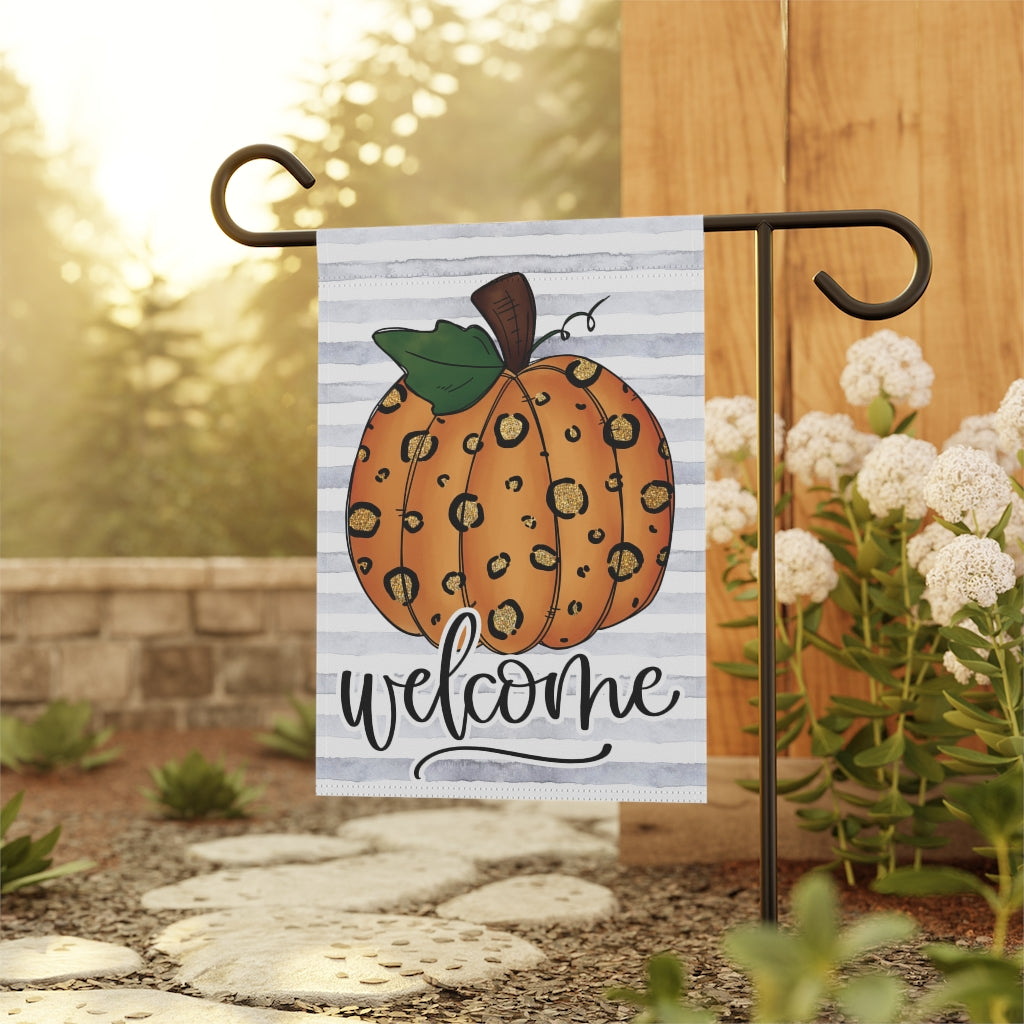 Leopard Pumpkin Fall Welcome Garden Flag