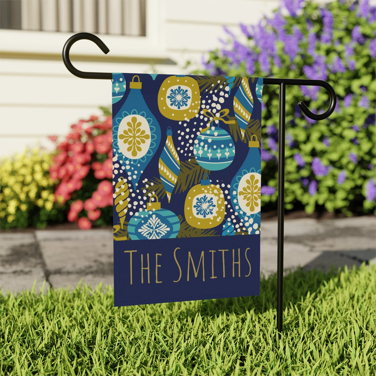 Retro Ornament Patterned Blue Garden Flag