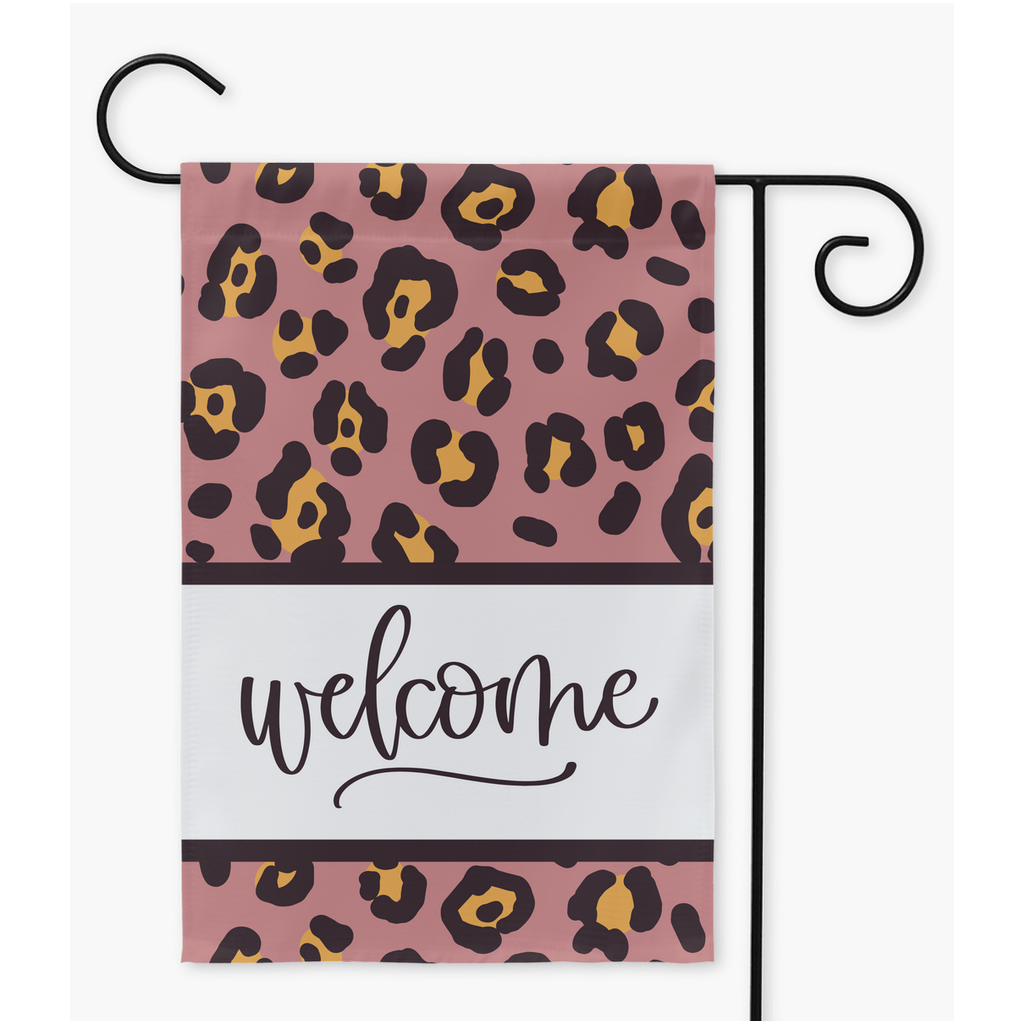 Pink Leopard Welcome Garden Flag Flag